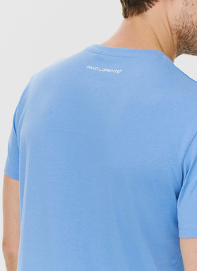 Bawełniany niebieski t-shirt z okrągłym dekoltem