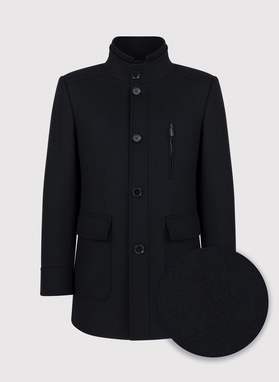 Czarny krótki płaszcz męski z wełną i kaszmirem