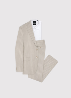 Beżowy garnitur męski w prążek