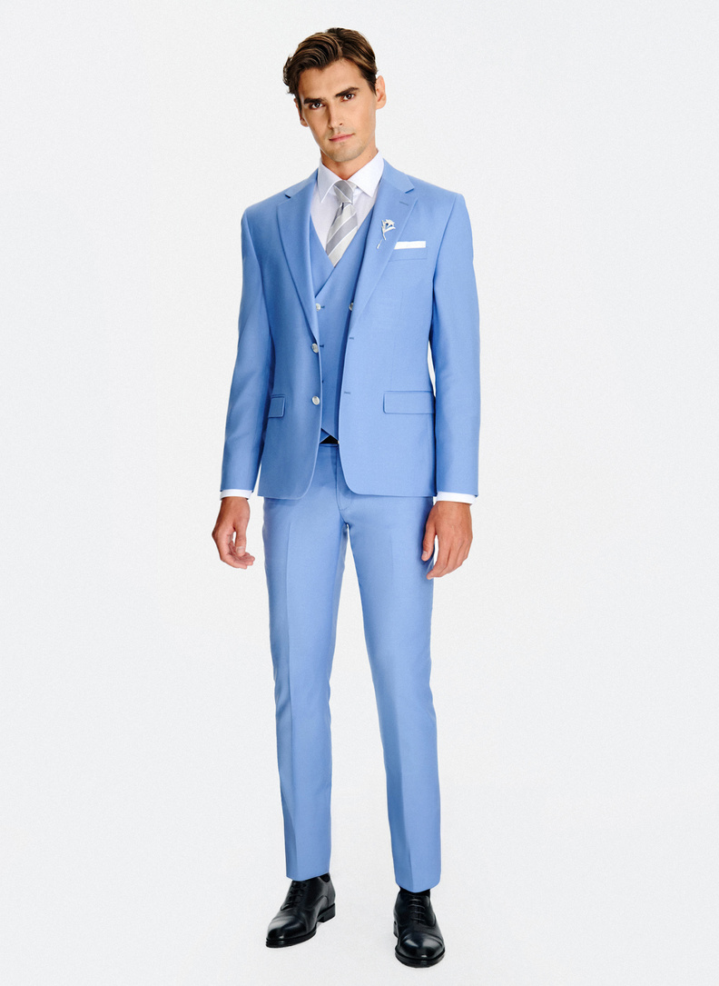 Niebieska wełniana marynarka garniturowa