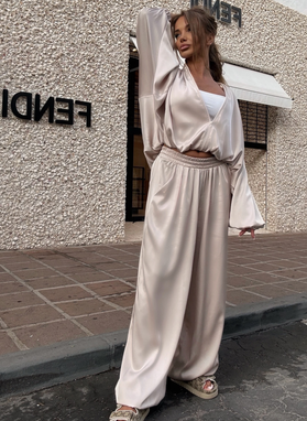 Komplet bluza i spodnie SATIN COZY beż