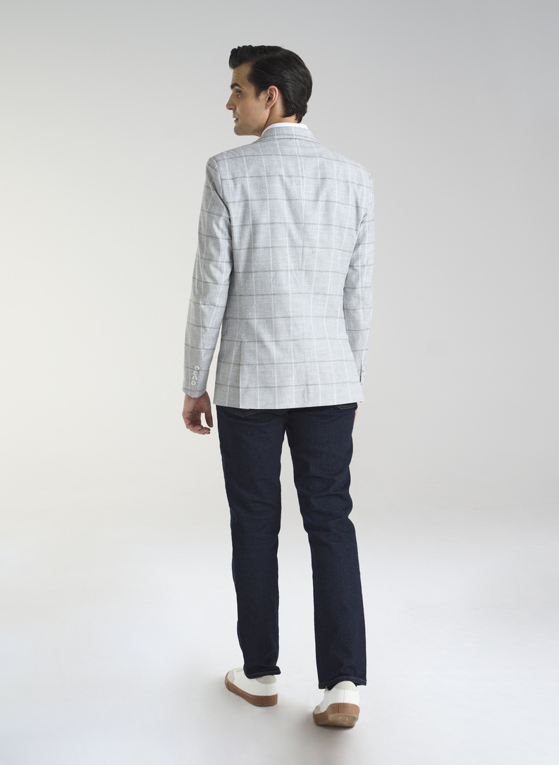 Jasnoszara marynarka męska w kratkę 