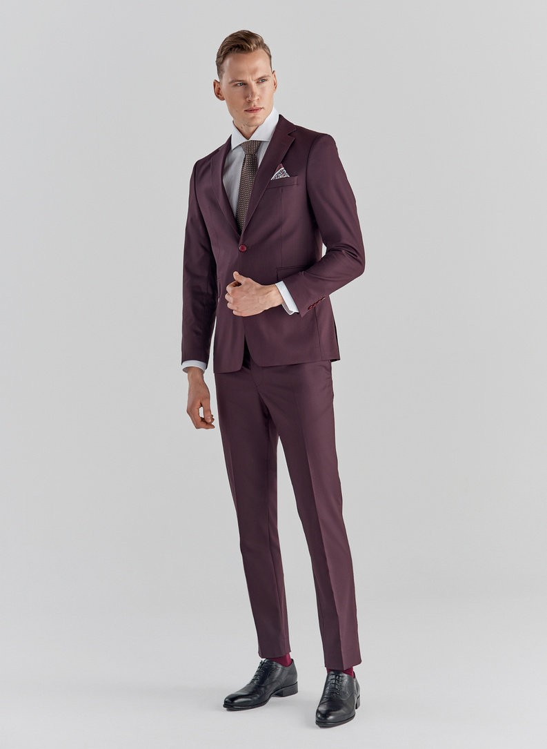 Bordowe spodnie garniturowe P22SF-6G-016-D-S