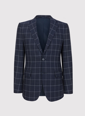 Casualowa granatowa marynarka w jasną kratę