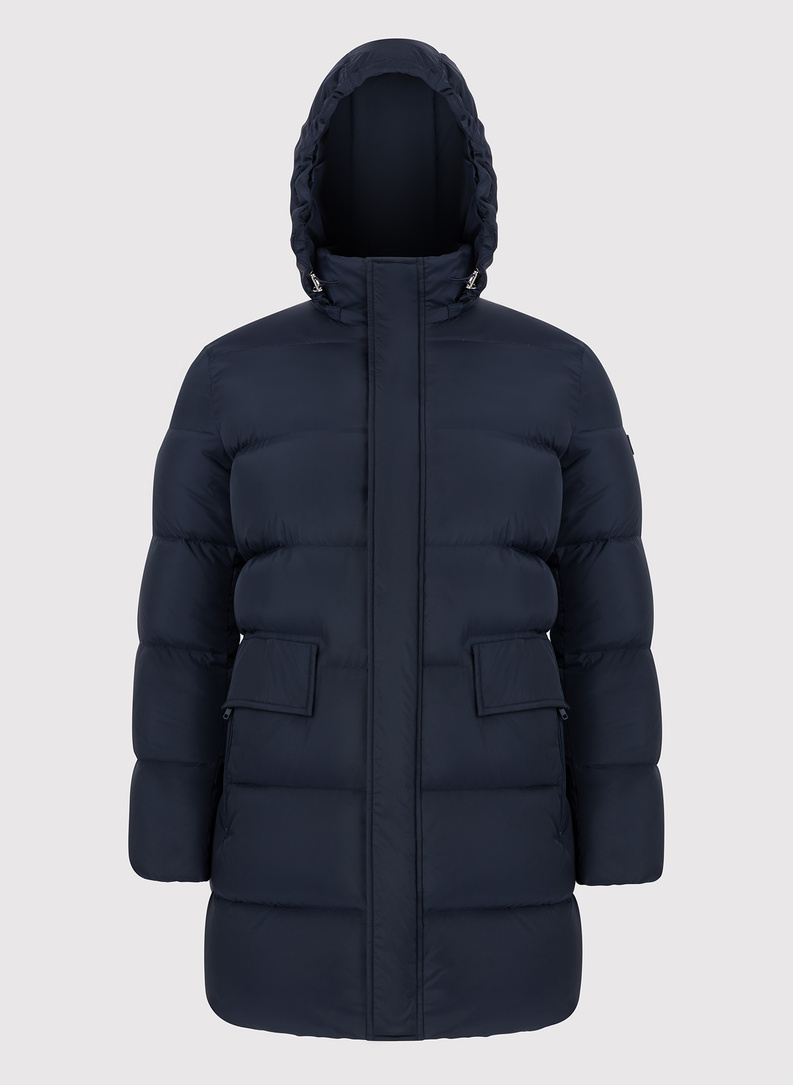 Granatowa długa pikowana kurtka