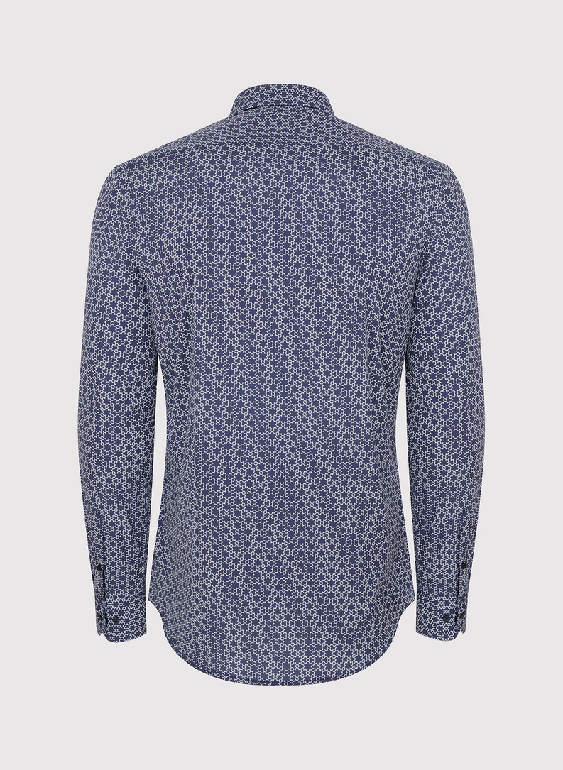 Granatowa koszula męska w biały wzór