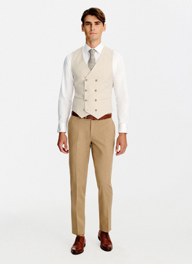 Beżowa kamizelka męska w pepitkę