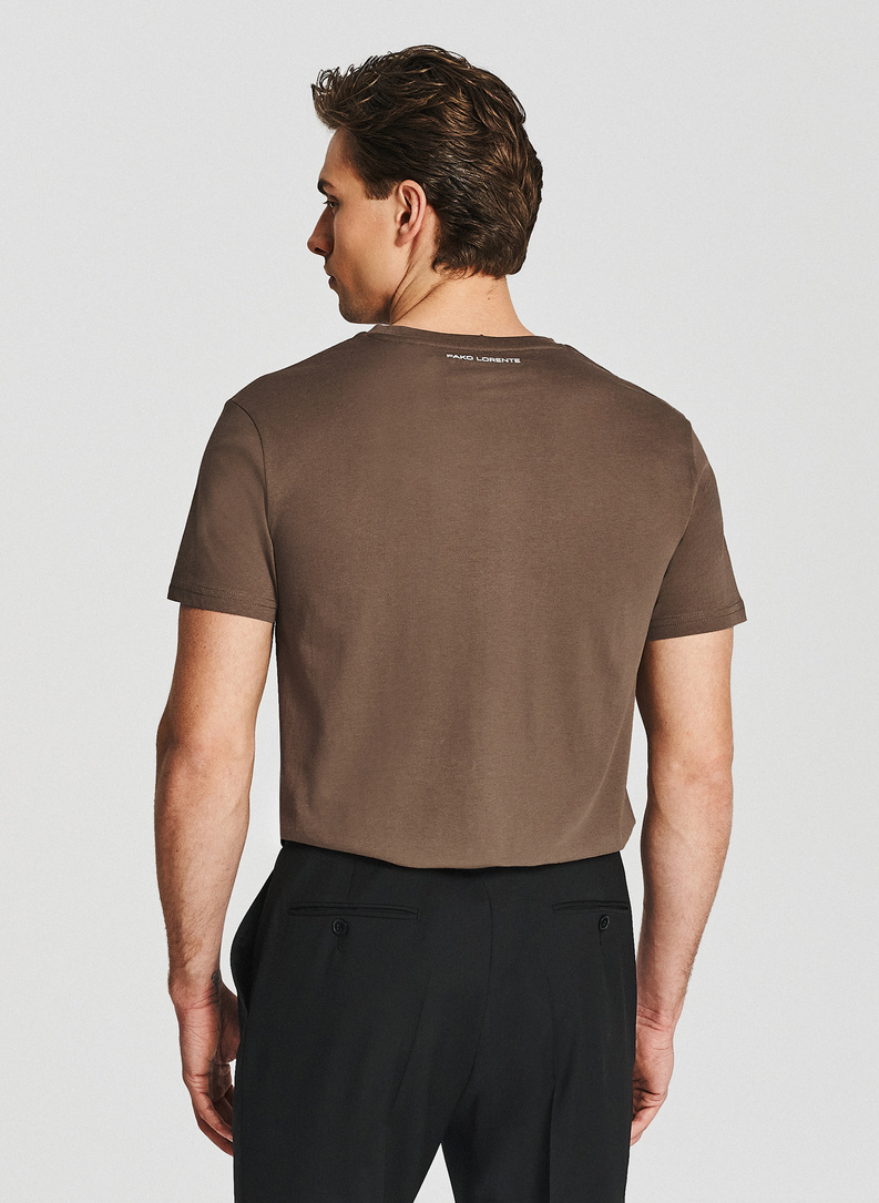 Brązowy bawełniany t-shirt męski