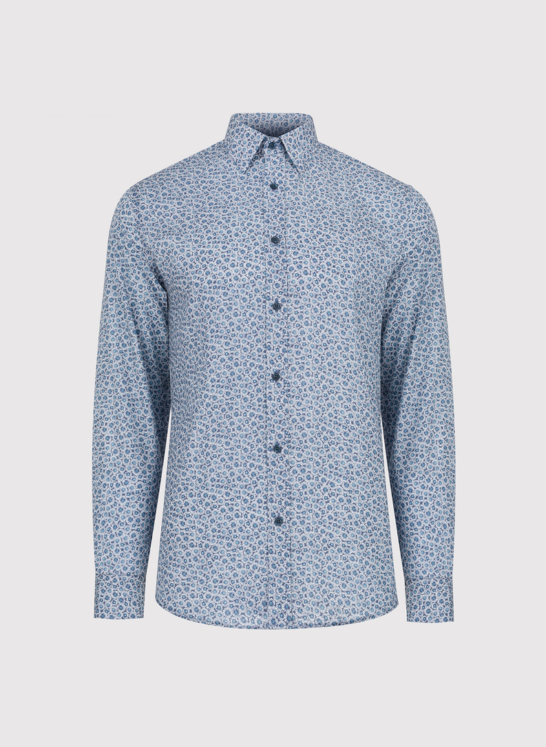 Niebieska koszula męska w kwiaty