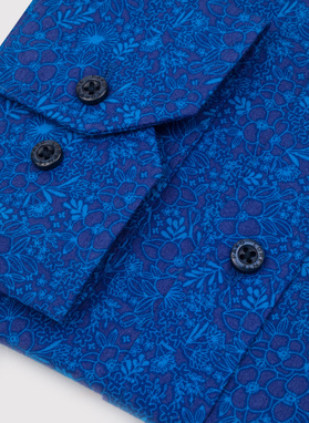 Granatowa koszula męska w kwiatowy deseń