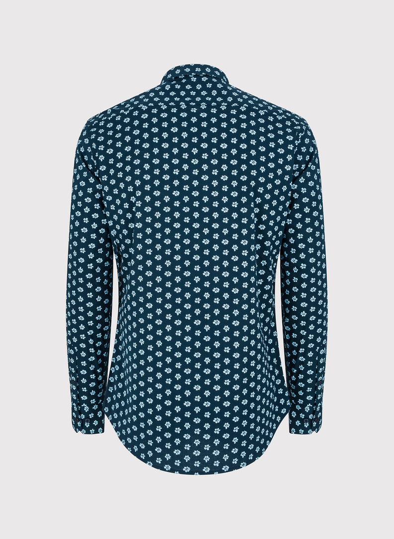 Granatowa koszula męska w kwiaty