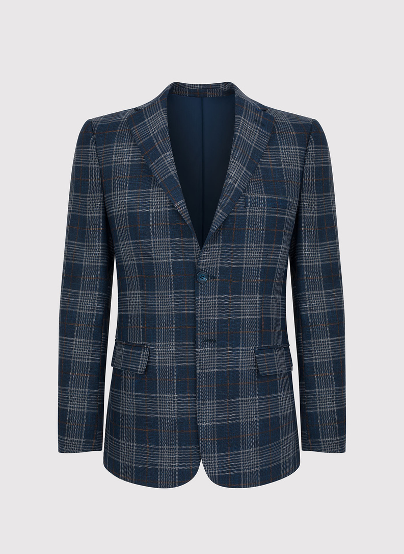 Granatowa casualowa marynarka męska w kratę 