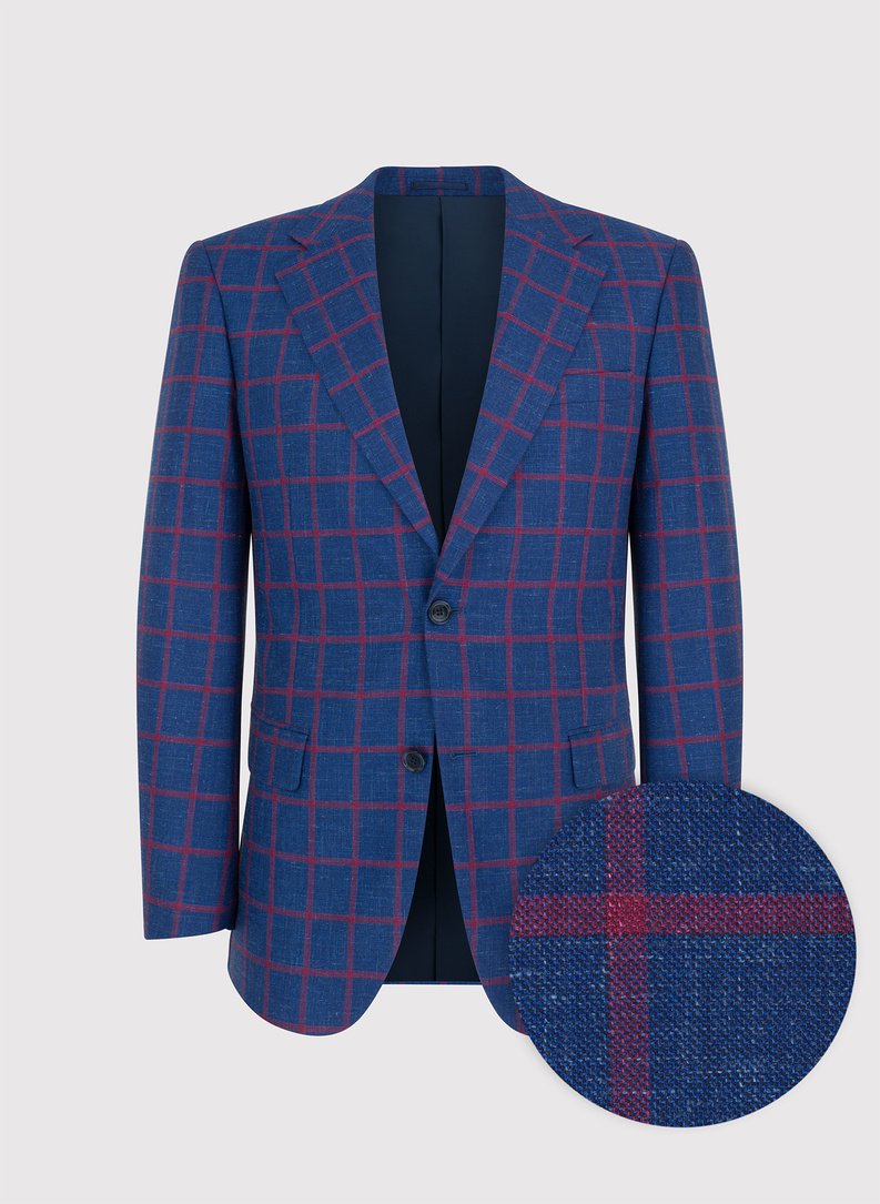 Granatowa marynarka w czerwoną kratę