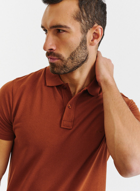 Gładki T-shirt polo w kolorze brązowym
