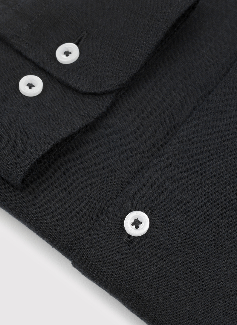 Lniana czarna koszula męska ze stójką