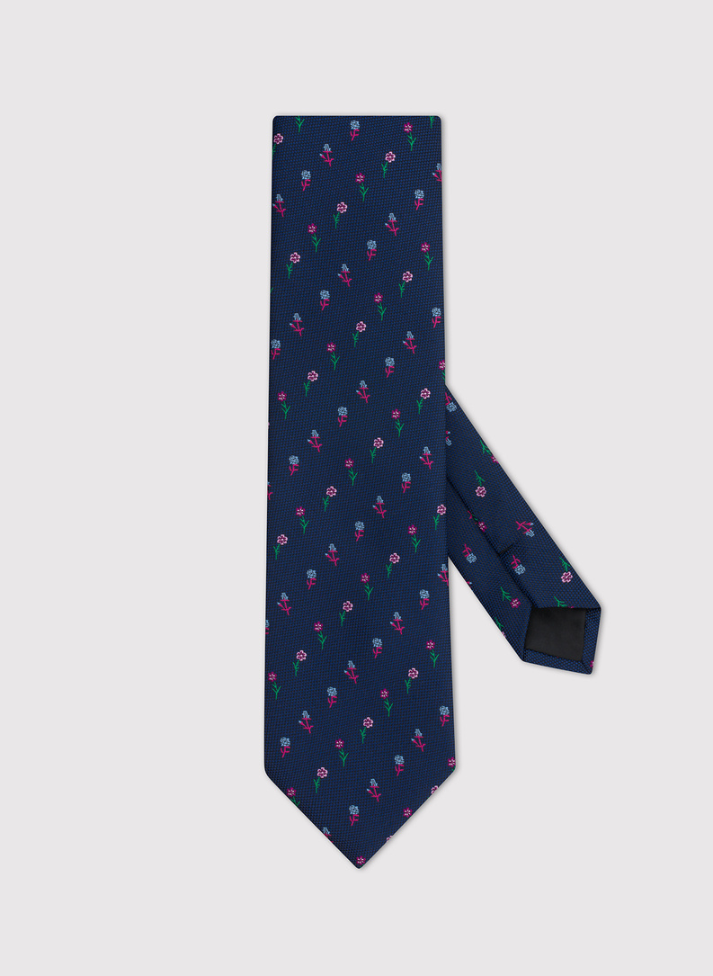 Granatowy krawat męski w kwiaty