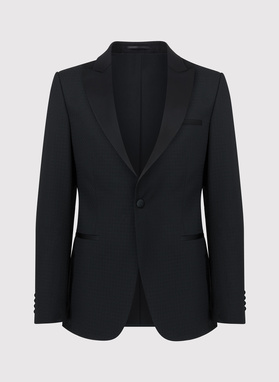 Wełniana czarna marynarka smokingowa w mikrowzór