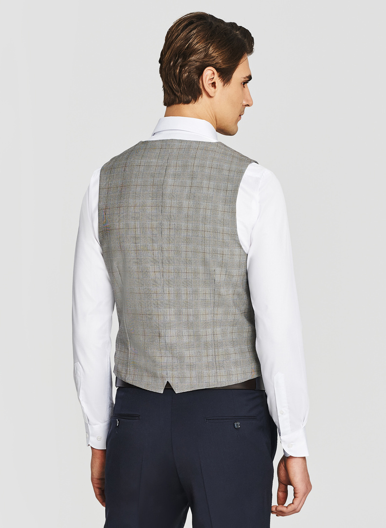 Szara dwurzędowa kamizleka w drobną kratkę