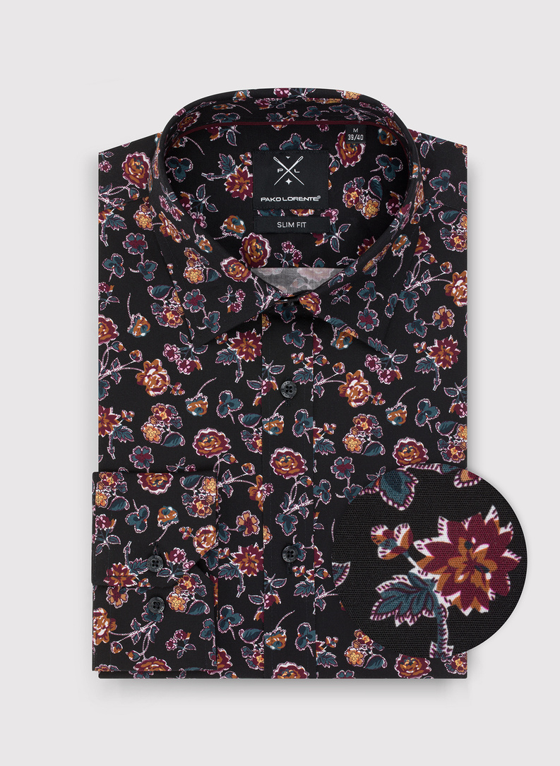 Czarna koszula męska w kwiaty