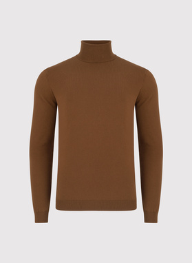 Kamelowy gładki golf męski