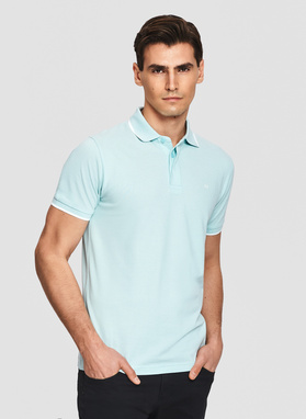 Turkusowy t-shirt polo z bawełną