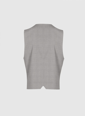 Szara dwurzędowa kamizelka w kratę