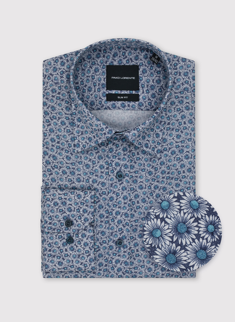 Niebieska koszula męska w kwiaty