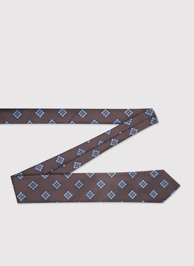 Brązowy krawat męski we wzór geometryczny