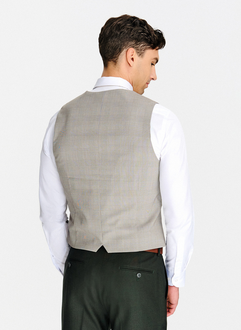 Szara dwurzędowa kamizelka w kratę