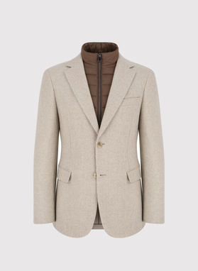 Beżowa marynarka męska z odpinaną stójką