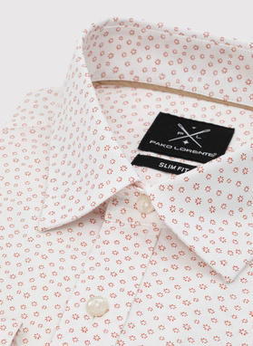 Biała koszula męska w pomarańczowy mikrowzór