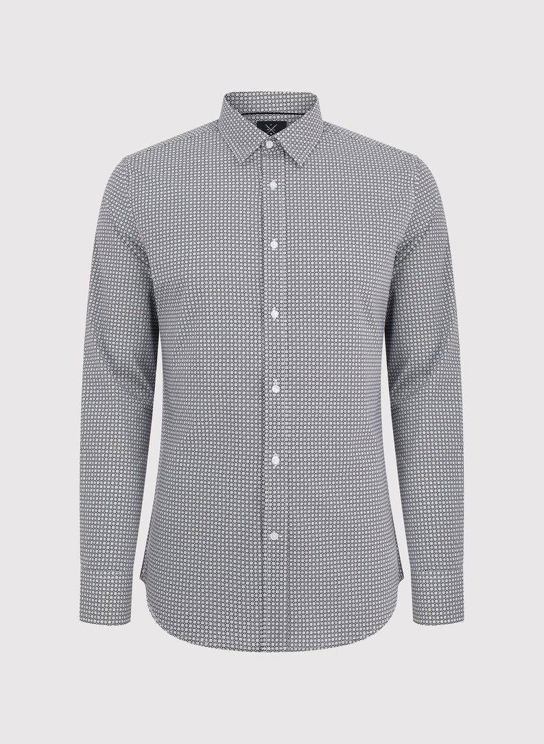 Ciemna koszula męska w geometryczny wzór