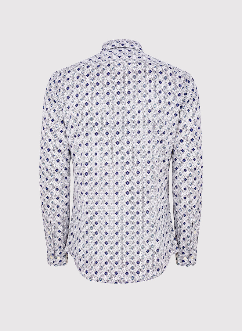 Męska koszula w kolorze białym w granatowy wzór