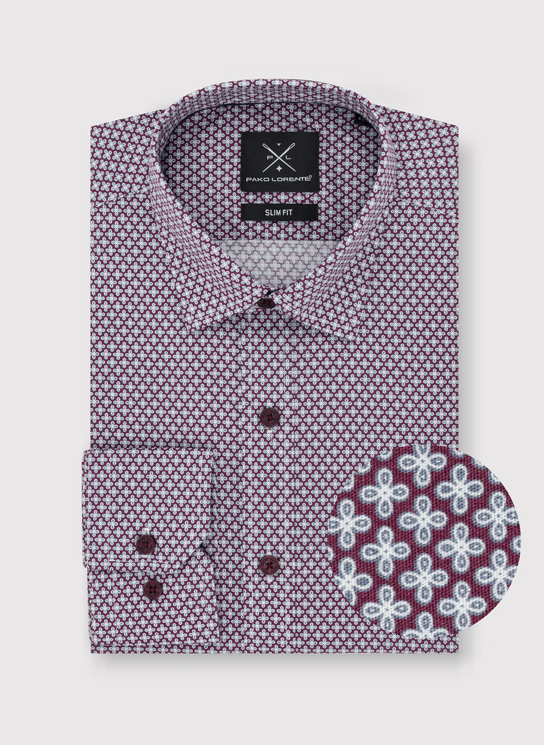Bordowa wzorzysta koszula męska 