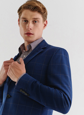 Granatowa marynarka casualowa w kratę