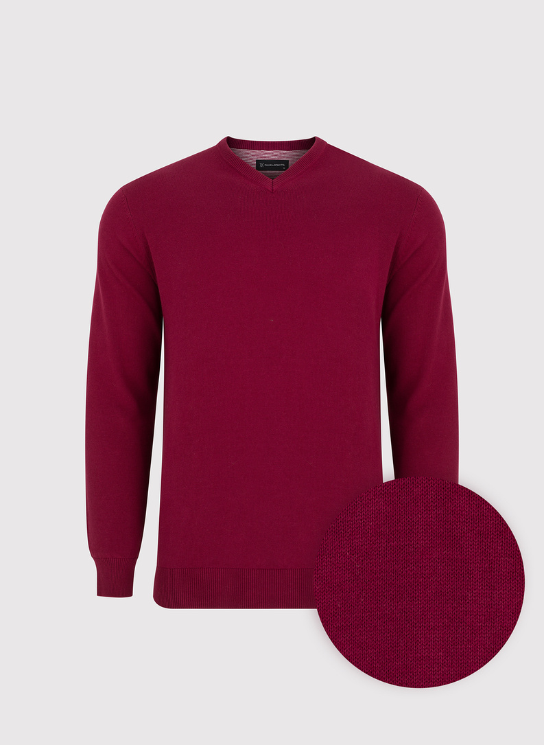 Czerwony męski sweter w serek