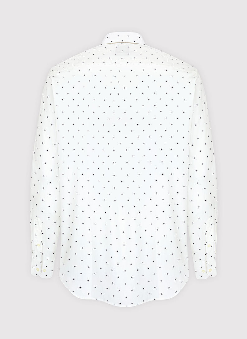 Biała koszula męska w granatowy drobny print 