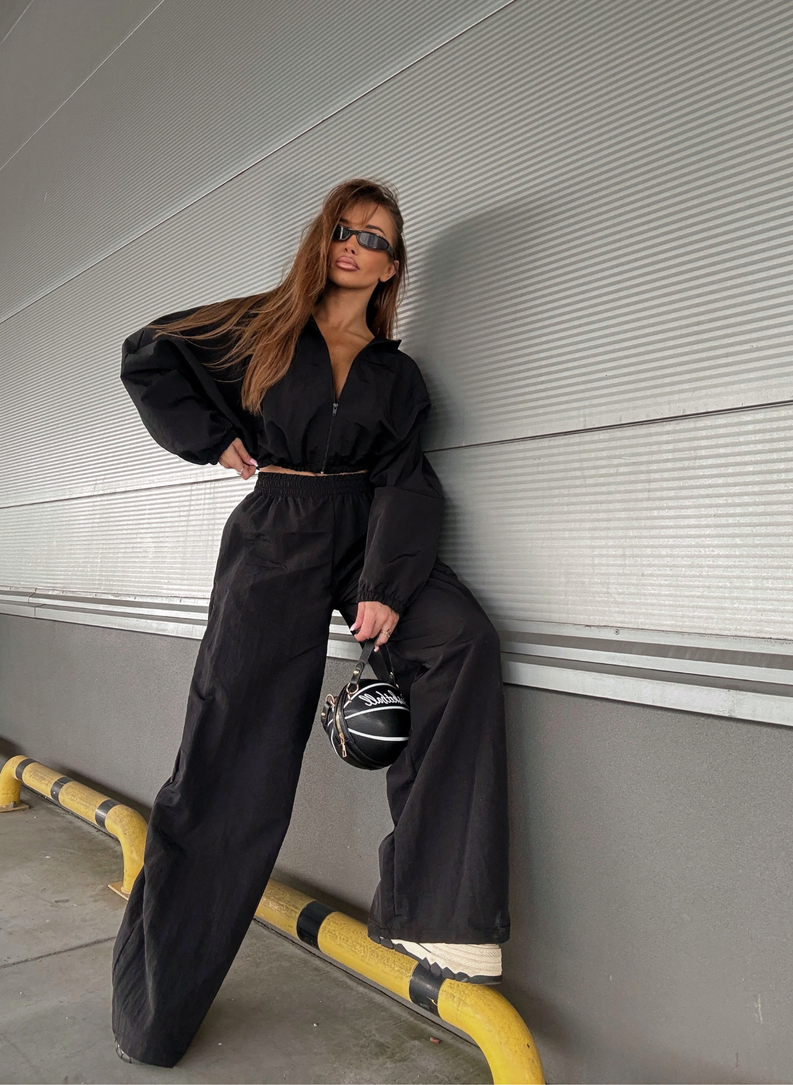 Czarny komplet MIJAS szerokie spodnie i bluza oversize