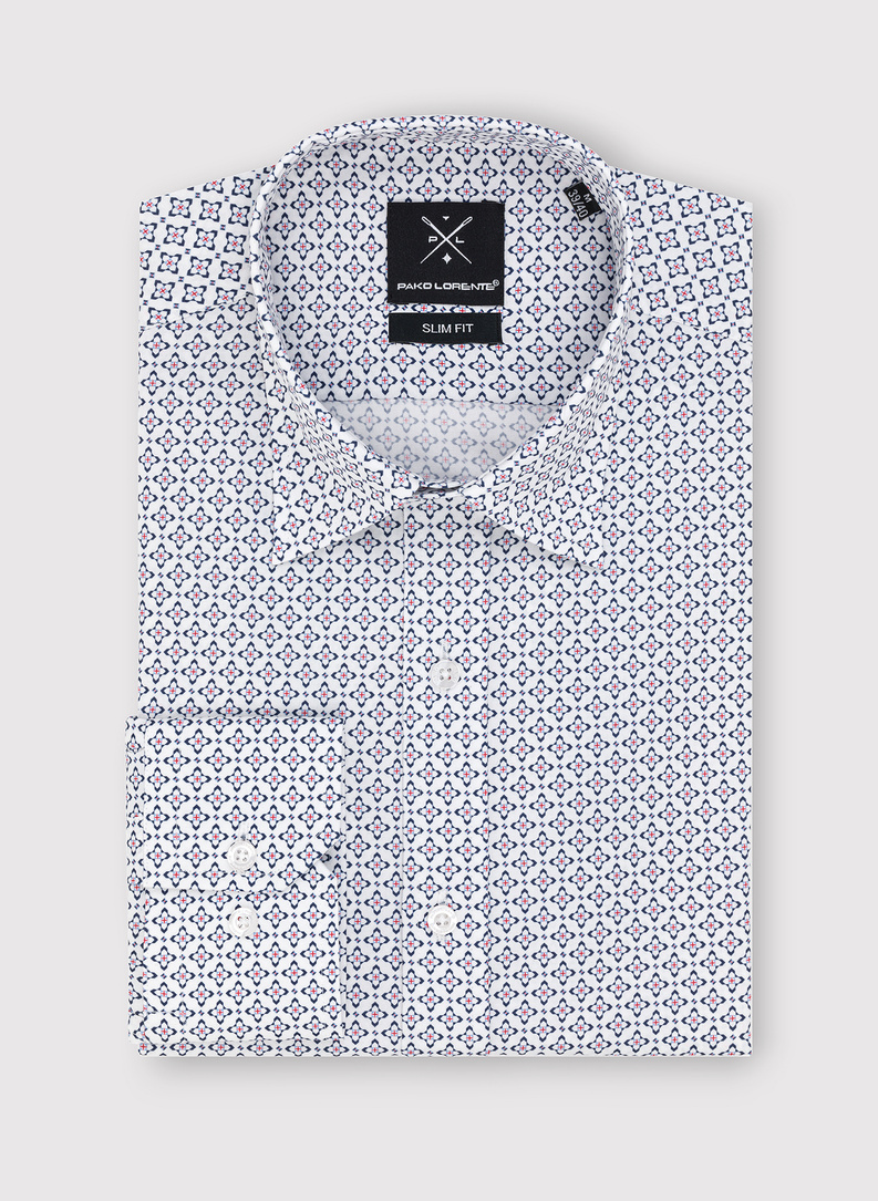 Biała koszula w niebieski mikrowzór