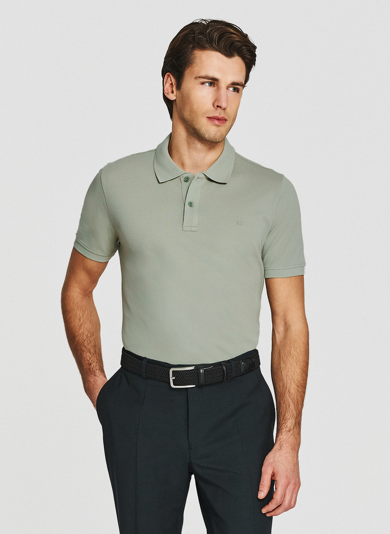 Oliwkowe męskie polo z bawełny