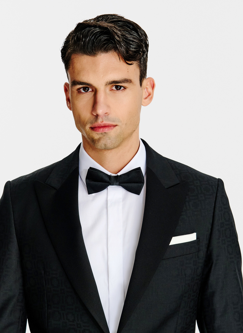 Ślubna żakardowa marynarka smokingowa w kolorze czarnym