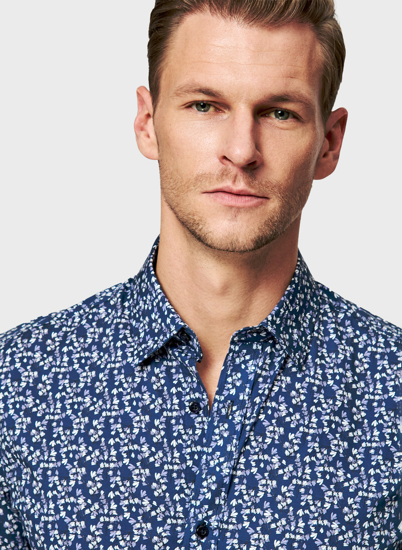Granatowa koszula męska w kwiaty