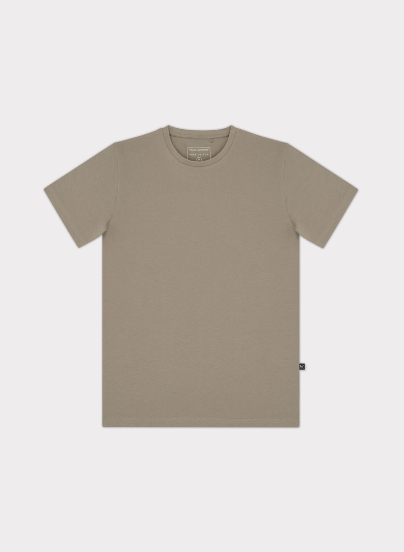 Bawełniany beżowy t-shirt z okrągłym dekoltem