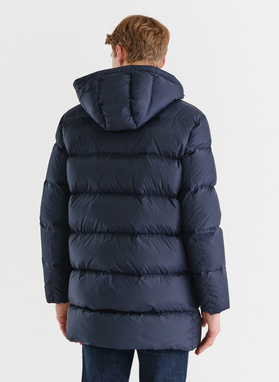 Granatowa długa pikowana kurtka