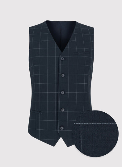 Trzyczęściowy granatowy garnitur męski w kratę