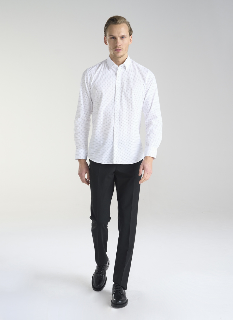 Biała koszula męska w brązowe kropki