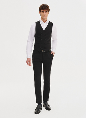 Czarna dwurzędowa kamizelka męska