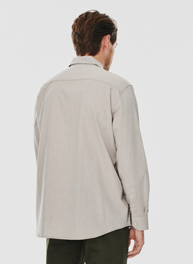 Gładka koszula męska beżowa długi rękaw
