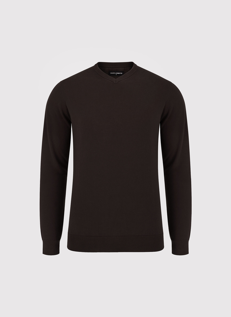 Brązowy sweter v-neck