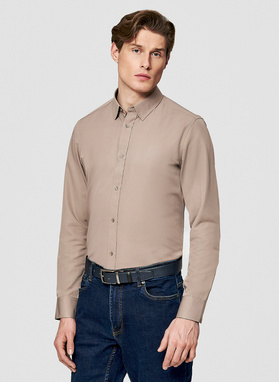 Brązowa koszula męska z wełną